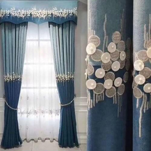 Light Luxury Curtain for Living Room Bedroom Thicken Blackout Curtains Morandi Embroidered Beaded Nordic Style Decoration Custom