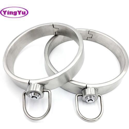Heavy Stainless Steel Press Lock Neck Collar Restraints Fetish Slave BDSM Lockable Neck Cuff Sex Toys For Women Man Couples