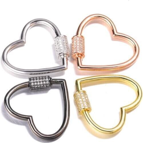 3pcs Heart shape CZ Micro Pave Clasp ForNecklace Jewelry Findings