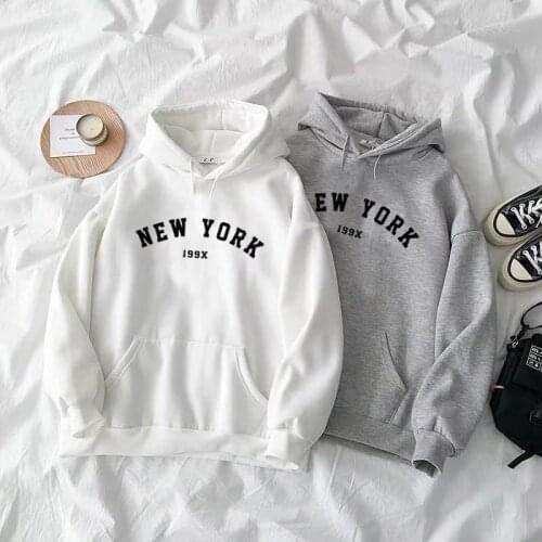 NEW YORK Printing Harajuku Hooded Female Thicken Warm Hoodies Lady Autumn vintage clothes y2k Tops Streetwear Women sweatshirt