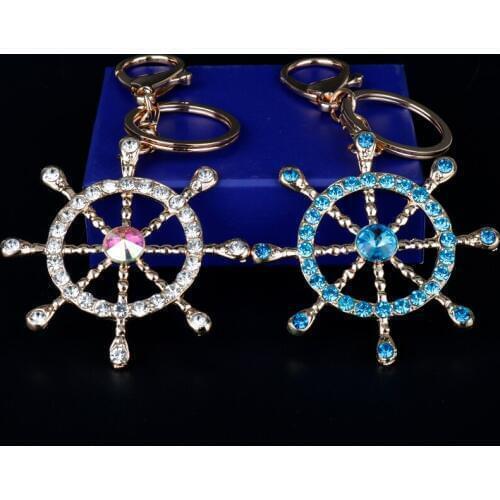 Women Accessories Crystal Purse HandBag Pendant Keyrings Rhinestones Rudder Keychain for Car key Holder Jewelry