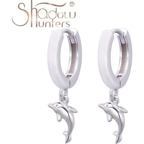 SHADOWHUNTERS Fine Jewelry Real 100% 925 Sterling Silver Little Dolphin Drop Earrrings For Female Nature Animal Earrings 925