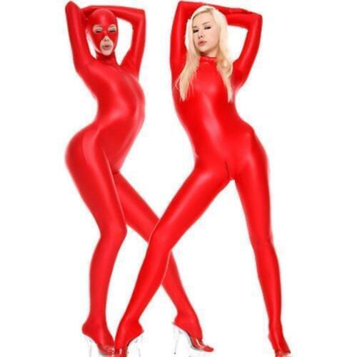 Womens Lycra Zentai Suit Open Eyes Mouth Nose 2 Way Zipper Spandex Catsuit Fancy Costume Bodysuit Unitard Jumpsuit