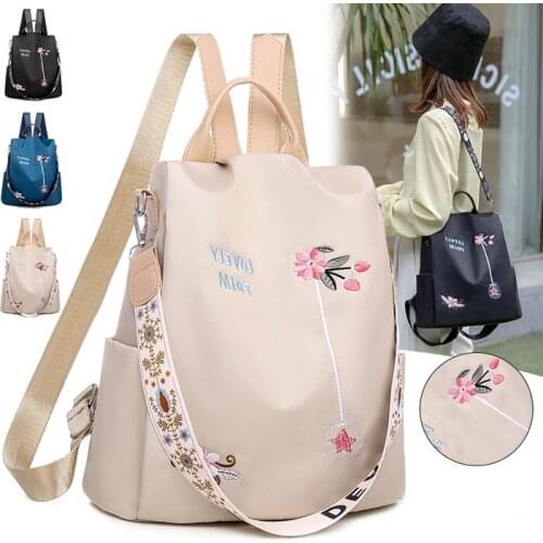 Ethnic Style Embroidery Women Backpack Waterproof Oxford School Backpacks Casual Anti-Theft School Bag For Girl