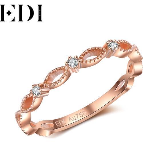 EDI Romantic Love 14K Rose Gold Anniversary Bands Real Natural Diamond Ring For Women Female Genuine Fine Jewelry Gifts