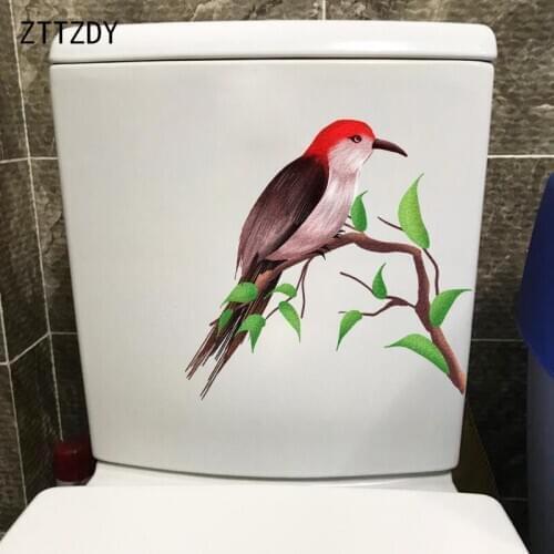 ZTTZDY 21.8×22.7CM Hand Painted Bird On Branch Personality Toilet Stickers Classic Home Wall Decoration T2-1077