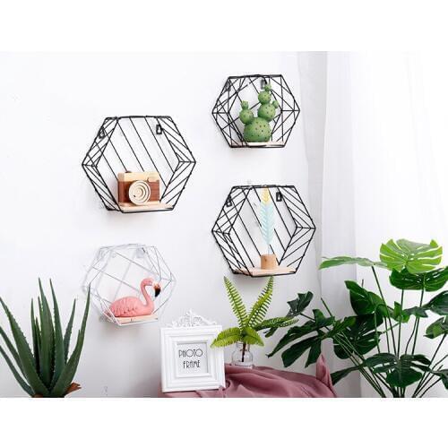 1PC Nordic Metal Grid Wall Hanging Shelf Rack Goods Convenient Storage Rack Holder Geometric Hexagon Figure Wall Decor JL 205