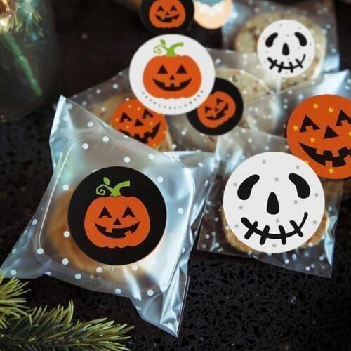 120pc Halloween Round Lebel Sticker Handmade DIY Halloween Gift Party Favors Candy Bag Box Seal Labels Cute Pumpkin Gift Sticker