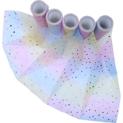 15cm*10y Gradient sequins stars love Spool Tulle Roll DIY Baby Shower Wedding Party Decoration Birthday Gifts Thanksgiving Decor