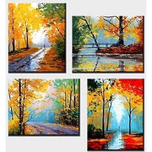 4 Piece Hand Painted Modern Landscape Scenery Canvas Oil Paintings Wall Decor Abstract Landscape canvas Wall art for Home Decor