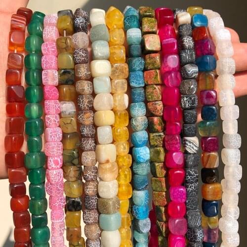 6-8mm Natural Agates Amazonite Unakite Beads Square Shape Loose Spacer Beads For Jewelry Making DIY Bracelet Necklace 15" Strand