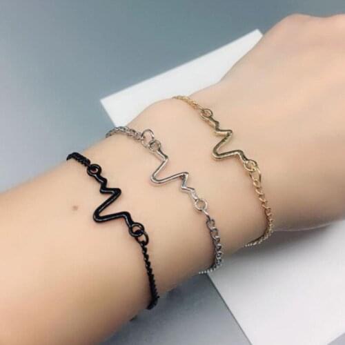 Stainless Steel Charm Bracelet With Gold & Silver Color Ecg Shaped Bracelet For Women Pulseira Feminina Engagement Jewelry