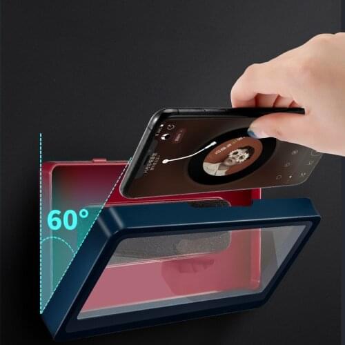 Bathroom Phone Holder Waterproof Case Box Wall Mounted Punch Free Covered Mobile Phone Shelves Self-Ahesive Shower Accessories