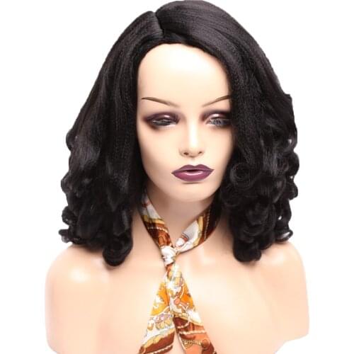 Womens Wigs Short Curly Bob Black Synthetic Wig Natural Wave Hair side party hear line Heat Resistant Cosplay Party Wig