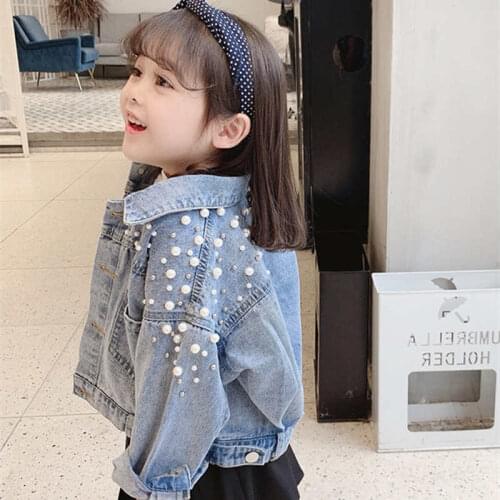 NEW Denim Coat For Kids Beading Jeans Jacket Children Clothing Girl Kids Cool Autumn Outwear Student Clothes