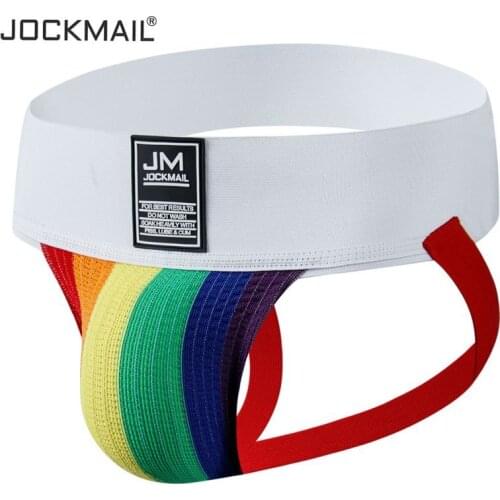 JOCKMAIL Men Jockstrap Athletic Supporter Gym Strap Mens Brief Rainbow Colors,1-3" Waistband Jockstraps Sexy Gay Men Underwear