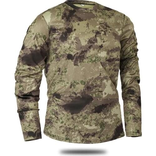 Spring Autumn Camouflage T-shirt Outdoor Quick Drying Hiking Fishing Camping Long Sleeve T-Shirt Men Army Military Tactical Tops