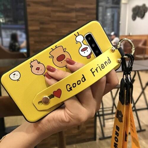 Dirt-resistant Wrist Strap Phone Case For Samsung Galaxy S10 5G Silicone Waterproof Lanyard Shockproof Cartoon Delicate Painted