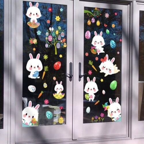 Happy Easter Bunny Egg Electrostatic Sticker Window Glass No Glue Refrigerator Sticker Home Decoration Mall Easter Wall Stickers