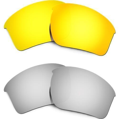 HKUCO 2 Pairs For Half Jacket 2.0 XL Sunglasses Replacement Lenses 24K Gold/Silver