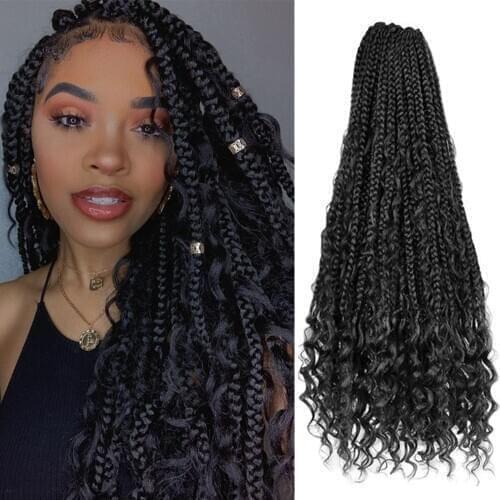 Belle Show Synthetic Messy Goddess Box Braids Crochet Hair With Curly End Bohemian Box Braiding Hair Extensions