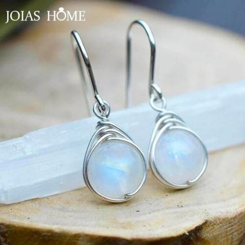 JoiasHome Simple Classical Earrings For Women Silver 925 Fine Jewelry Unique Ladies Fashion Creative Moonstone Ear-drops Party