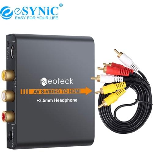ESYNiC 3RCA AV CVBS Composite S-Video to HDMI Converter AV S-Video to HDMI Adapter Upscaler 720P/ 1080P with 3.5mm Audio for N64