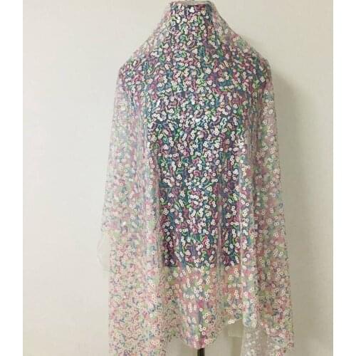 3Y/lot Sequins LACE Fabric rainbow Sequins mesh Fabric breathable night dress decoartion clothes accessory