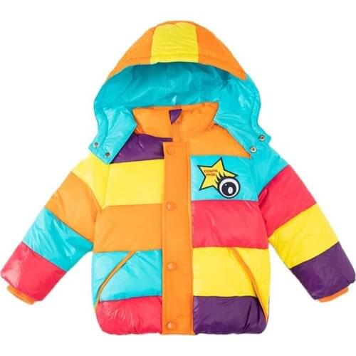 Autumn Winter Kids Baby For Boys Jacket 2021 New Rainbow Hooded Thick Down Cotton Warm Outerwear Children Girls Coat Clothes