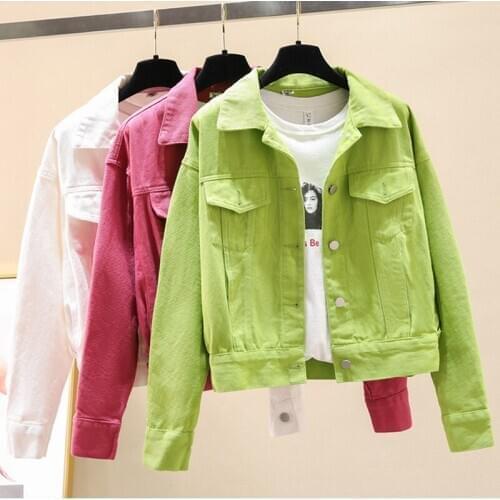 Denim Jacket Women Clothing New Spring Autumn Wild Candy-colored Jeans Coat Korean Loose Bat Sleeves Outerwear Female Tops AH115