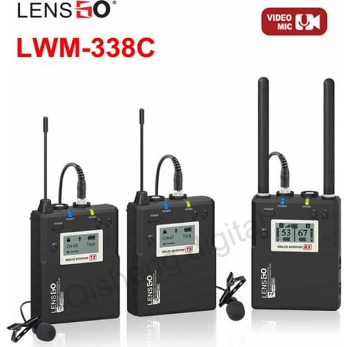 Lensgo LMW 338C Wireless Lavalier Microphone Receiver Transmitter Kit Pro Video Condenser Mic for Smartphone Camera Laptop