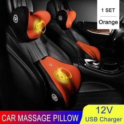 JINSERTA Car Massage Headrest Pillow Set USB Charging Auto Seat Back Support Relieve Fatigue Vibration Massage Cushions Cover