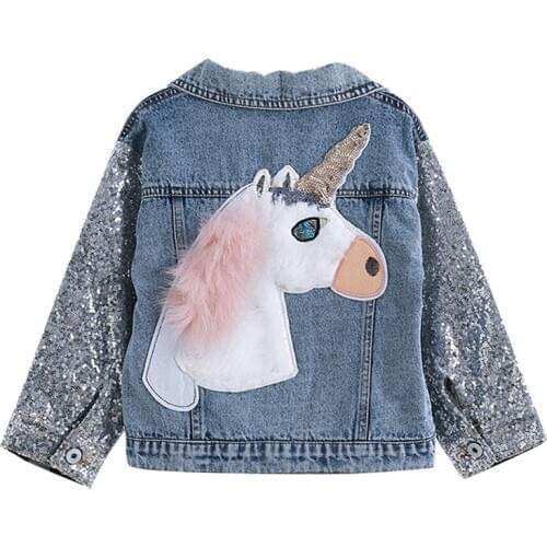 Menoea Kids Jackets Fall 2020 Style Girls Sequins Long-Sleeve denim jacket female baby trend unicorn denim jacket 3-7Y