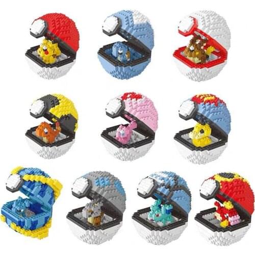 Poke Ball Micro Building Blocks Pikachu Eevee Charmander Psyduck Magikarp Lapras DIY Pokemon Mini Brick Figures Toys For Kids
