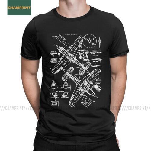 P-40 Concept Blueprints Spitfire Men T Shirts Fighter Plane WW2 War Pilot Aircraft Airplane Tees Short Sleeve T-Shirt Cotton
