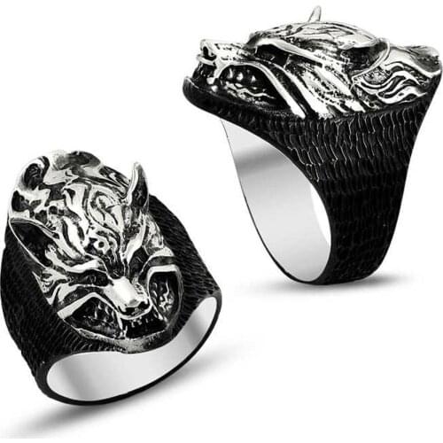 925 Sterling Silver Men Ring Original Hot Selling Rings Antique Pattern Wolf Head Men Ring Vintage Jewelry