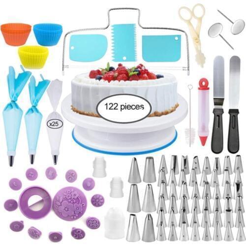 122 pcs Cake Decorating Tools Set Cake Turntable Non-stick Cake Pan Confectionery Nozzles Baking Tools For Cakes