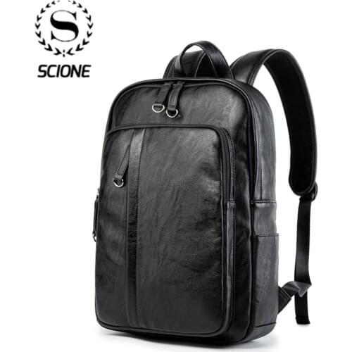 Scione 2020 New Retro Pu Backpack Fashionable Personality Large-capacity Schoolbag Mens Trend Solid color Business Backpack