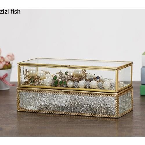 Geometry Glass Jewelry Box Jewelry Accessories desktop makeup mirror Multifunction Storage Box Display Box Storage Boxes & Bins