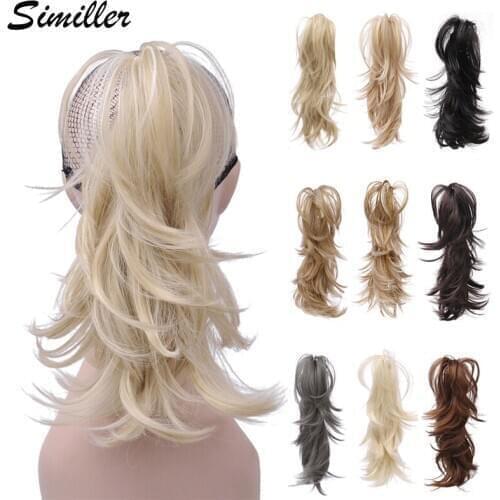 Similler 17 Colors Short Wavy Ponytails Hair Bun Synthetic Hair Claw Pony Tail Hair Extensions Blonde Black Brown