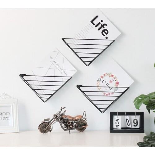 Nordic Geometric Iron Magazine Storage Rack Wall Basket Home Organizer Decor New