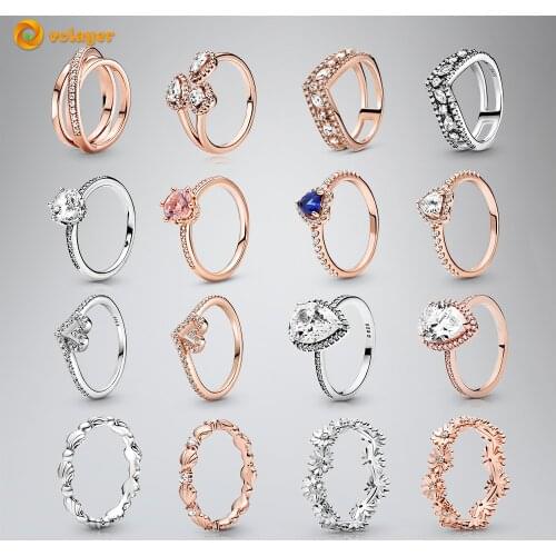 Volayer Sparkling Rings 925 Sterling Silver Rings Seashell Crown Geometric Shapes Sparkle Halo Rings Original 925 Womens Rings