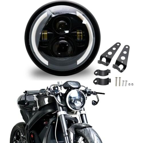 Universal 7.5 inch LED Retro Bucket Motorcycle Modified Headlight Hi/Lo Beam DRL and Matte Black Headlight Housing With Bracket