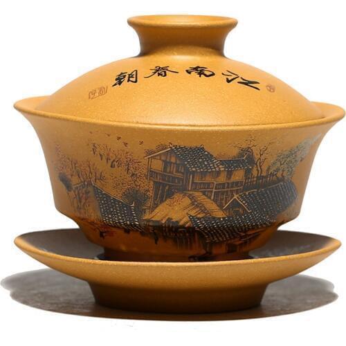 Yixing Tea Tureen Ore Mud Purple Clay Handpainted Gaiwan Creative Teaware