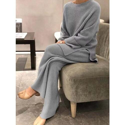 Two Piece Set Autumn Winter 2 Suits Women Knitted Tracksuits Shirts Tops Stretchy Pants Ropa Femme conjunto moletom feminino