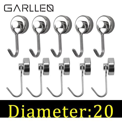 GARLLEN 10Pcs 20mm Magnetic Hooks 360° Swivel Swing Powerful Magnet Hook Wall Storage Hook for Refrigerator Kitchen Support 15kg