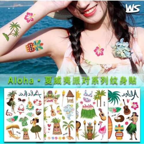 10PCS Cartoon Hawaii Party Temporary Tattoo Sticker For Kid Children Fake Hand Tattoo Kids Tattoo Sticker Random Pattern