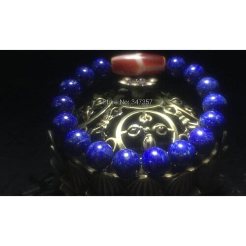 100% natural lapis lazuli 10mm ball agate red DZI string bracelet men&women jewelry Big men lotus and other patterns optional