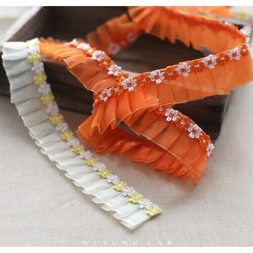 2 Meters 4CM Pleated Organza Tulle Guipure orange Apricot Lace Fabric Trim Lace Ribbon DIY Sewing Curtain Ribbon Craft Supplies