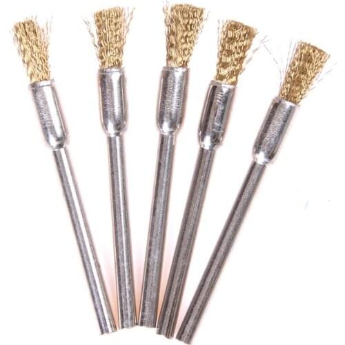 5pcs/lot 3mm*5mm Mini Wire Brush Wheel Cup Brass Steel Wire Brush For Power Dremel Rotary Tools Polishing